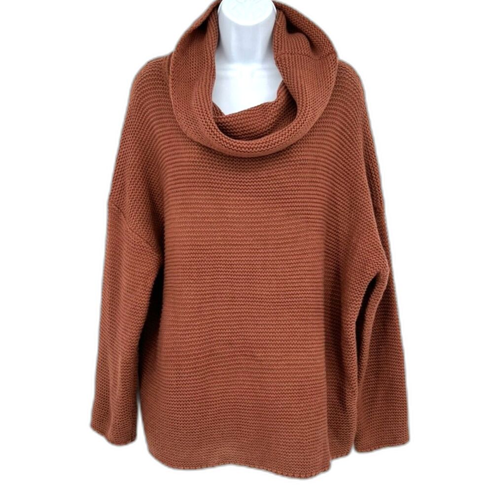 Miracle USA Pumpkin Color Roomy Sweater Cowl Neck Cozy Fall Knit Comfy Classic